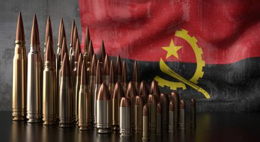 Angola - çeşitli mermiler ve ulusal bayrak - 3D illüstrasyon