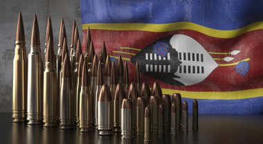 Eswatini - çeşitli roketler ve ulusal bayrak - 3D illüstrasyon