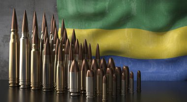 Gabon - çeşitli roketler ve ulusal bayrak - 3D illüstrasyon