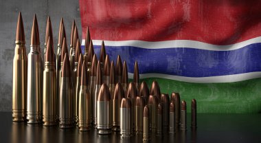 Gambiya - çeşitli mermiler ve ulusal bayrak - 3D illüstrasyon