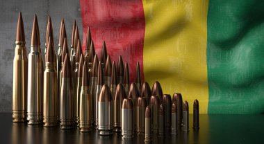 Gine - çeşitli mermiler ve ulusal bayrak - 3D illüstrasyon