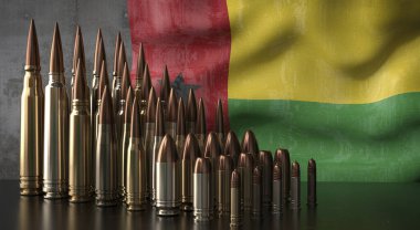 Gine Bissau - çeşitli roketler ve ulusal bayrak - 3D illüstrasyon