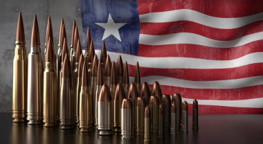 Liberya - çeşitli mermiler ve ulusal bayrak - 3D illüstrasyon