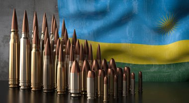 Ruanda - çeşitli roketler ve ulusal bayrak - 3D illüstrasyon