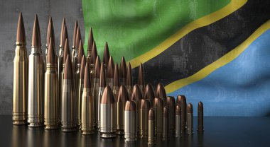 Tanzanya - çeşitli mermiler ve ulusal bayrak - 3D illüstrasyon