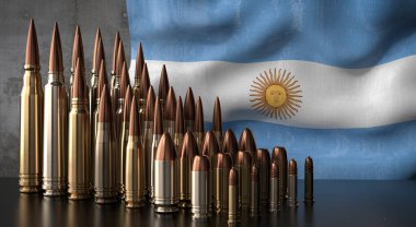 Arjantin - çeşitli roketler ve ulusal bayrak - 3D illüstrasyon