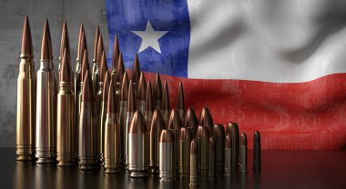 Şili - çeşitli mermiler ve ulusal bayrak - 3D illüstrasyon