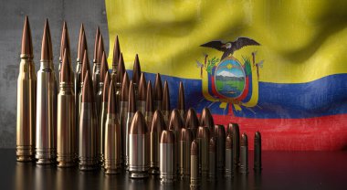 Ekvador - çeşitli roketler ve ulusal bayrak - 3D illüstrasyon