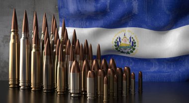 El Salvador - çeşitli roketler ve ulusal bayrak - 3D illüstrasyon