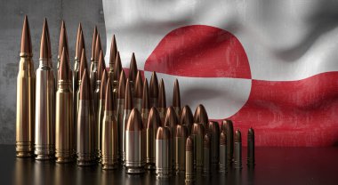 Grönland - çeşitli mermiler ve ulusal bayrak - 3D illüstrasyon