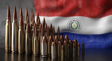 Paraguay - çeşitli roketler ve ulusal bayrak - 3D illüstrasyon