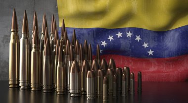 Venezuela - çeşitli roketler ve ulusal bayrak - 3D illüstrasyon