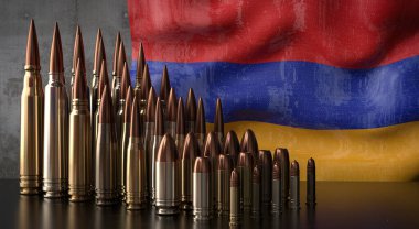 Ermenistan - çeşitli roketler ve ulusal bayrak - 3D illüstrasyon