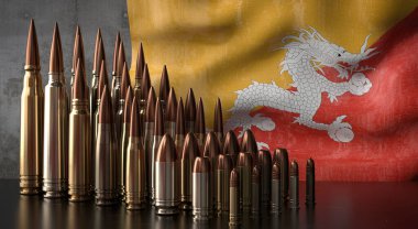 Butan - çeşitli roketler ve ulusal bayrak - 3D illüstrasyon