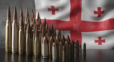Gürcistan - çeşitli mermiler ve ulusal bayrak - 3D illüstrasyon