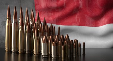 Endonezya - çeşitli roketler ve ulusal bayrak - 3D illüstrasyon