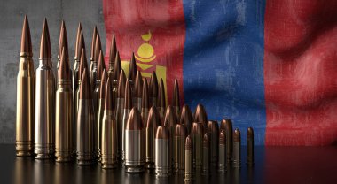 Moğolistan - çeşitli roketler ve ulusal bayrak - 3D illüstrasyon