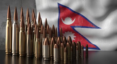 Nepal - çeşitli mermiler ve ulusal bayrak - 3D illüstrasyon