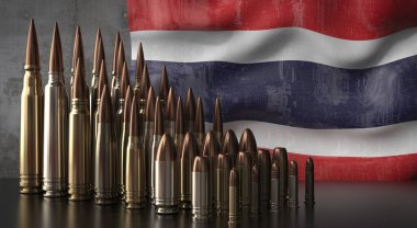 Tayland - çeşitli roketler ve ulusal bayrak - 3D illüstrasyon