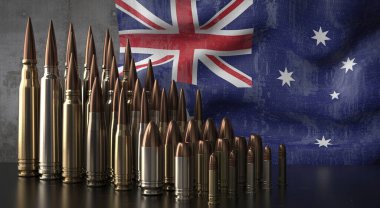 Avustralya - çeşitli mermiler ve ulusal bayrak - 3D illüstrasyon