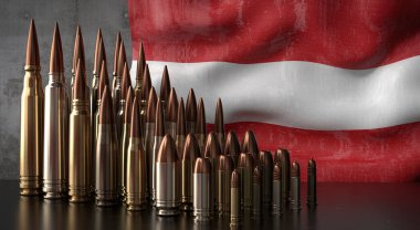 Avusturya - çeşitli mermiler ve ulusal bayrak - 3D illüstrasyon