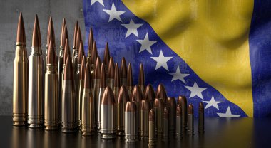 Bosna-Hersek - çeşitli roketler ve ulusal bayrak - 3D illüstrasyon