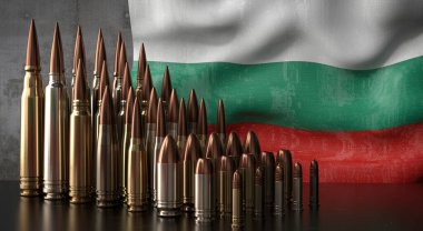 Bulgaristan - çeşitli mermiler ve ulusal bayrak - 3D illüstrasyon