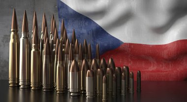 Çek Cumhuriyeti - çeşitli mermiler ve ulusal bayrak - 3D illüstrasyon