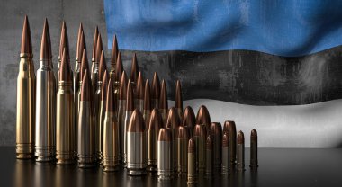 Estonya - çeşitli mermiler ve ulusal bayrak - 3D illüstrasyon