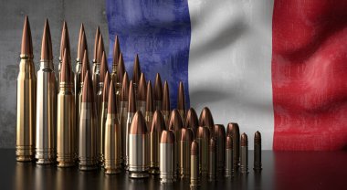 Fransa - çeşitli mermiler ve ulusal bayrak - 3D illüstrasyon