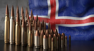 İzlanda - çeşitli roketler ve ulusal bayrak - 3D illüstrasyon