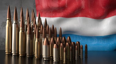 Lüksemburg - çeşitli roketler ve ulusal bayrak - 3D illüstrasyon