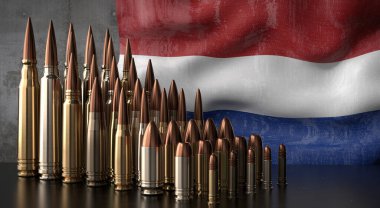 Hollanda - çeşitli mermiler ve ulusal bayrak - 3D illüstrasyon