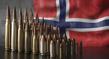 Norveç - çeşitli mermiler ve ulusal bayrak - 3D illüstrasyon