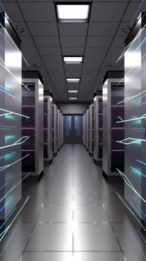 İnternet Bağlantı Hızı ve Sunucu Veri Aktarımı - 3d 4k dikey animasyon (2160 x 3840 px)