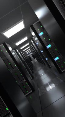 Hızlı İnternet Hatları ve Kamera Rotasyonu ile Veri Merkezi - 3d 4k dikey animasyon (2160 x 3840 px)