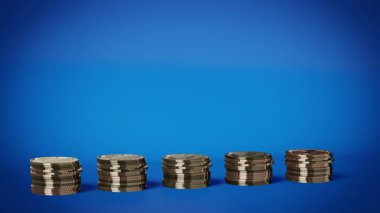 Mavi Arkaplanda Altın Para Çizelgesi - 3D 4k animasyon (3840 x 2160px)