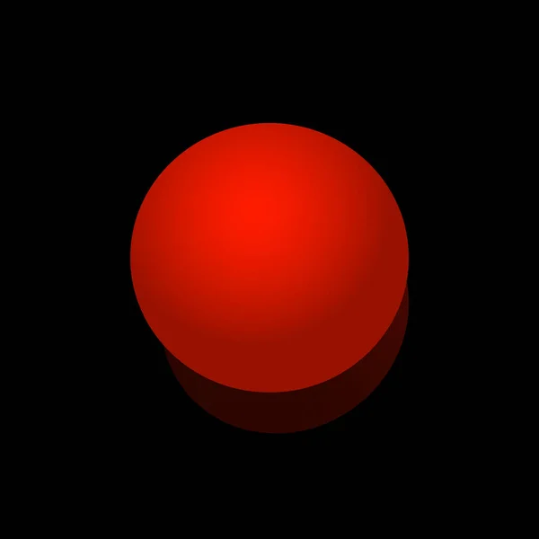 Esfera roja sobre fondo negro con sombra. — Vector de stock
