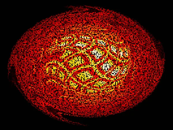 Koule Žluté Červené Barvy Černém Pozadí Mozaiková Koule Vesmírné Téma — Stock fotografie