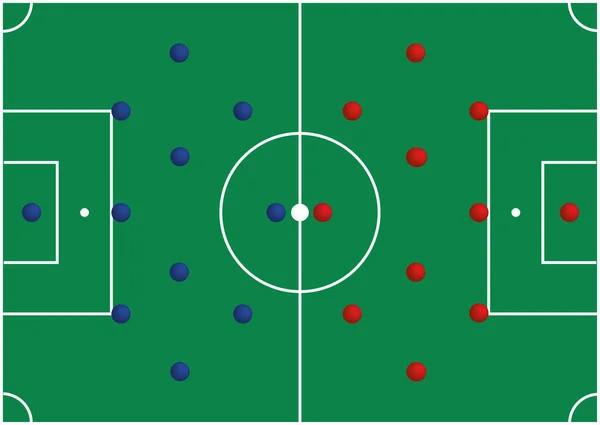 Schemat Boiska Piłkarskiego Żetonów Umieszczenia Graczy Piłka Nożna Plan Taktyczny — Wektor stockowy