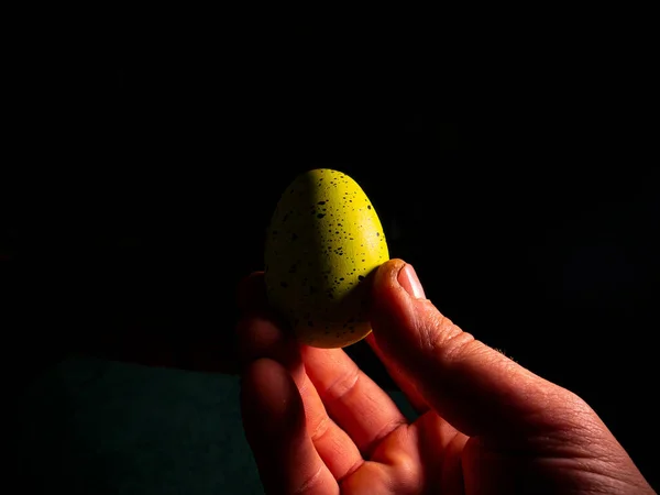 Easter Chicken Eggs Hand Black Background Easter Chicken Eggs Christ — Stock Photo, Image