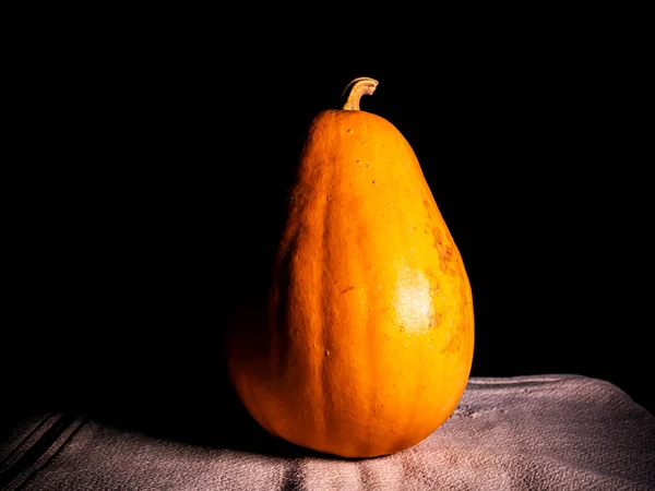 Orange pumpkin vegetable on a black background. Harvest vegetables. Halloween orange pumpkin. Halloween holiday. Agriculture. Background image. Food photo.