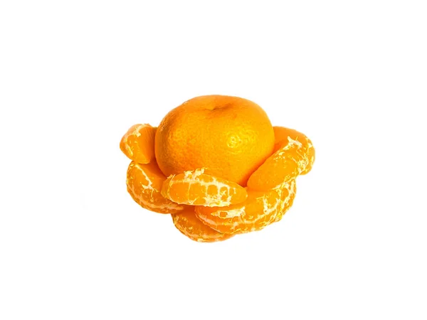 Frutas Tangerina Descascadas Fundo Branco Tangerina Laranja Suco Laranja Suco — Fotografia de Stock