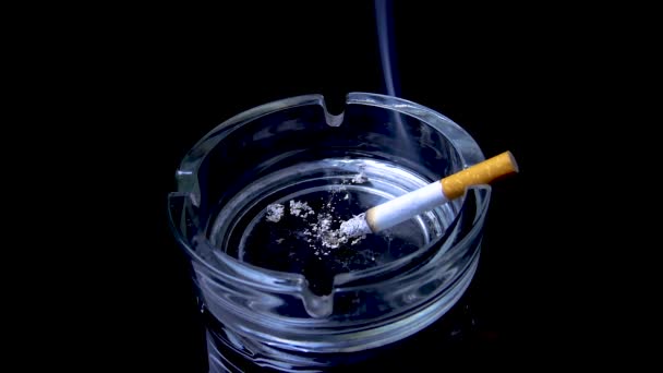 Smoking Cigarette Glass Ashtray Glass Ashtray Ashes Cigarettes Filter Cigarette — Stock Video