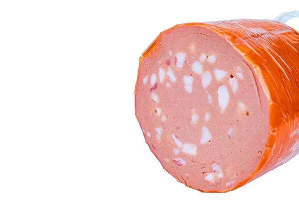 Salsicha Porco Fervida Com Banha Prato Branco Salsicha Carne Gordura — Fotografia de Stock