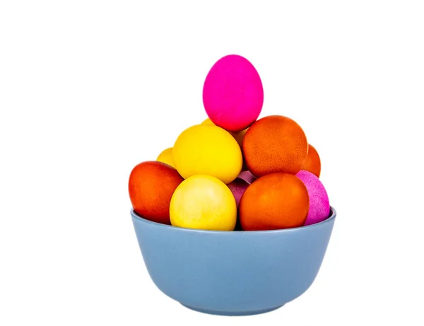 Barevná Velikonoční Vajíčka Talíři Bílém Pozadí Velikonoční Vejce Křesťanská Tradice — Stock fotografie