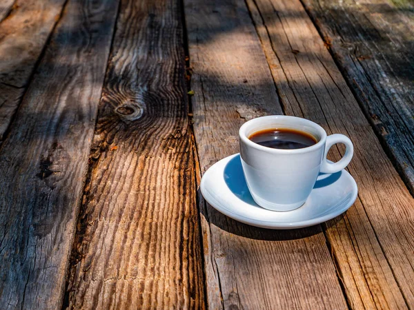 White Cup Coffee Wooden Table Coffee Drink Ceramic Tableware Wooden — Stock Photo, Image