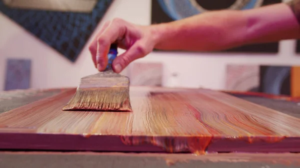 Painter brush hand desk one two — Stock Photo, Image