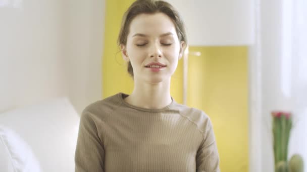 Une femme séduisante se relaxe sur le canapé — Video