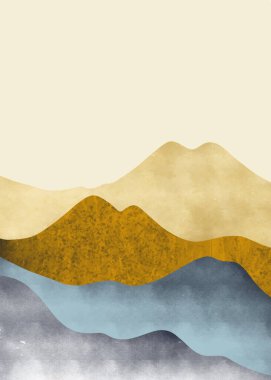 Soyut dağ manzarası, doğal manzara. Duvar dekorasyonu, kartpostal veya broşür tasarımı için yaratıcı minimalist el yapımı tasarımı..